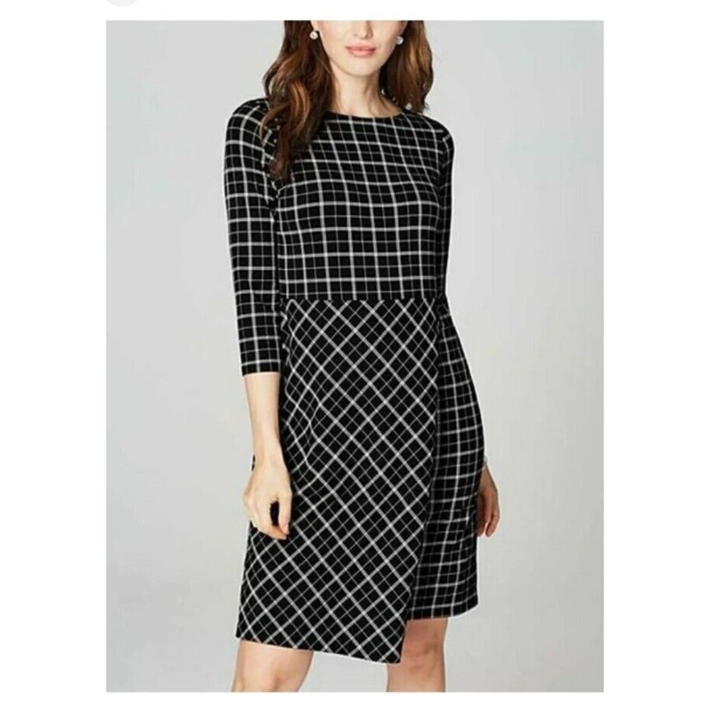 J Jill Wearever Collection Faux Wrap Stretch Black White Windowpane Womens Small - Picture 1 of 9